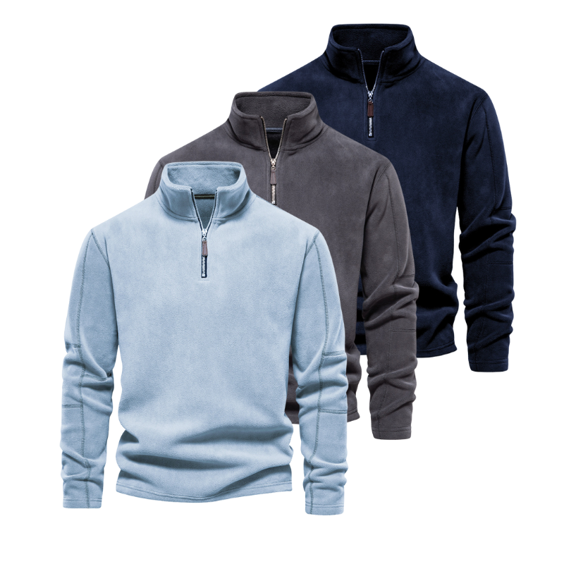Men's Half-Zip Thermal Sweater - Warm Winter Knit - Blue-Grey-Navy-Blue