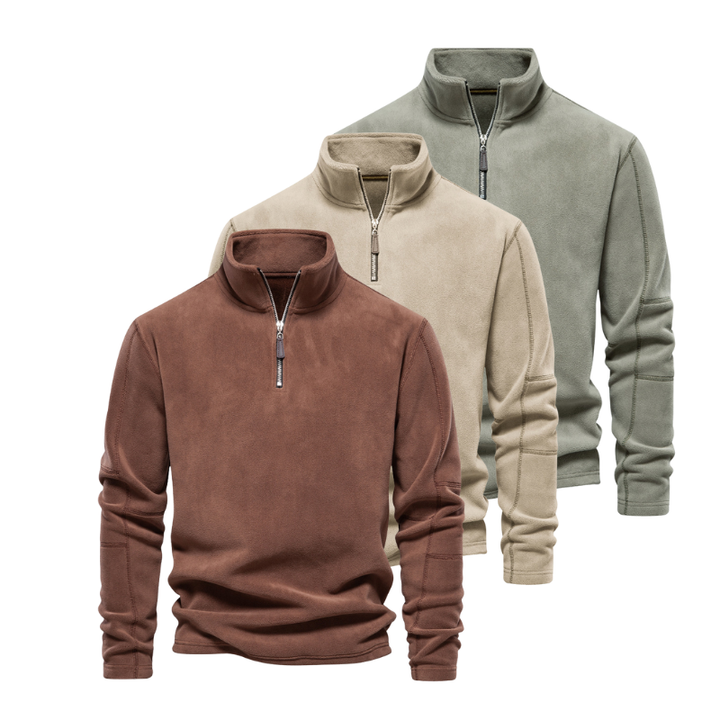 Men's Half-Zip Thermal Sweater - Warm Winter Knit - Green-Beige-Brown