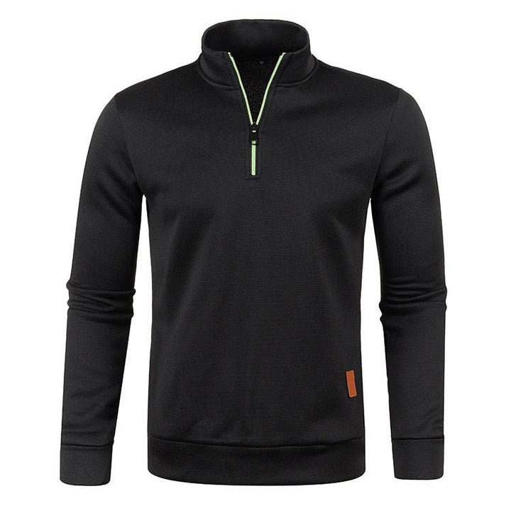 Men's Half Zip Turtleneck Sweater - Warm Winter Knit - Black
