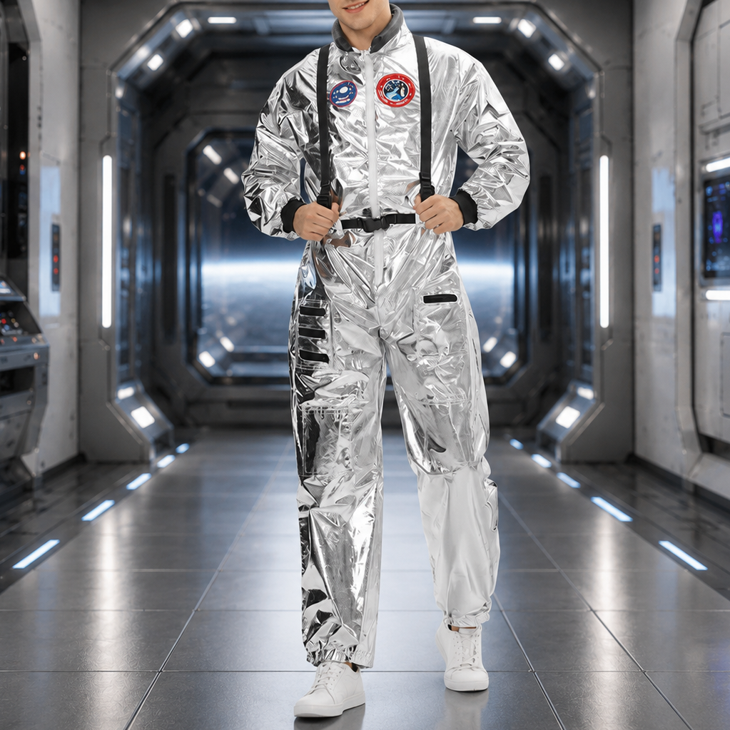 Men's Halloween Astronaut Jumpsuit Costume – White Zip Front