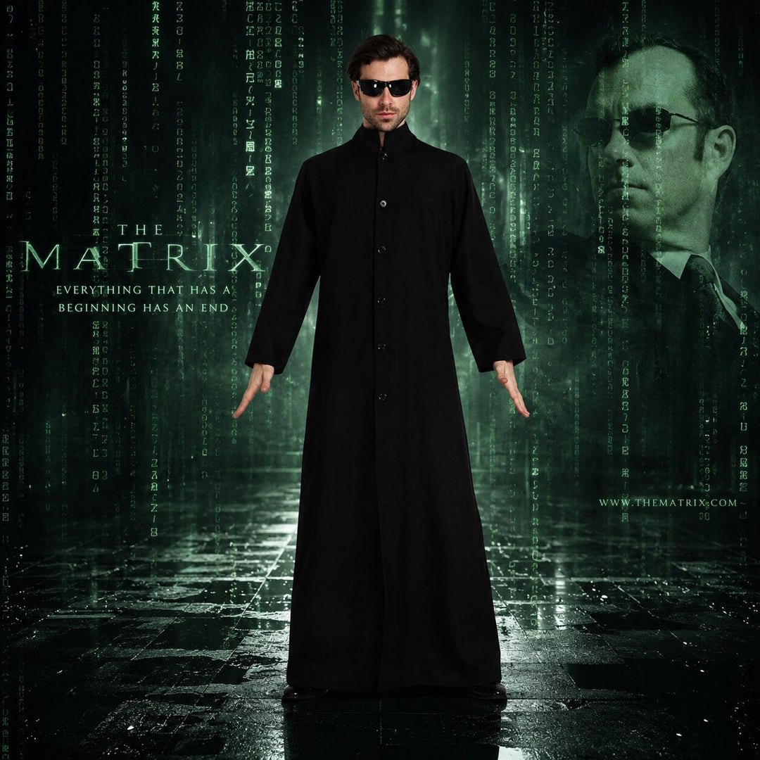 Men's Halloween Matrix Costume with Long Black Coat