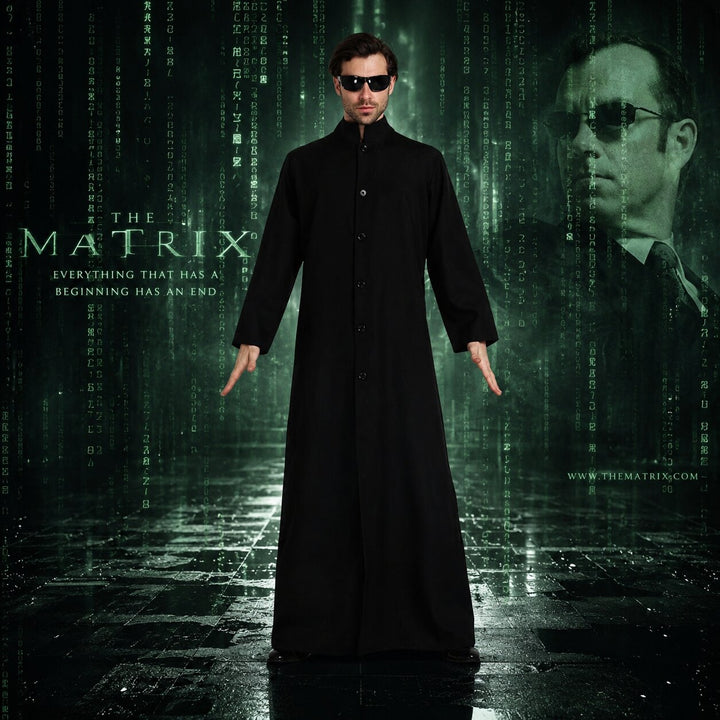 Men's Halloween Matrix Costume with Long Black Coat