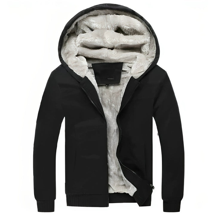 Men's Hooded Puffer Jacket - Soft Fleece Winter Coat - Black