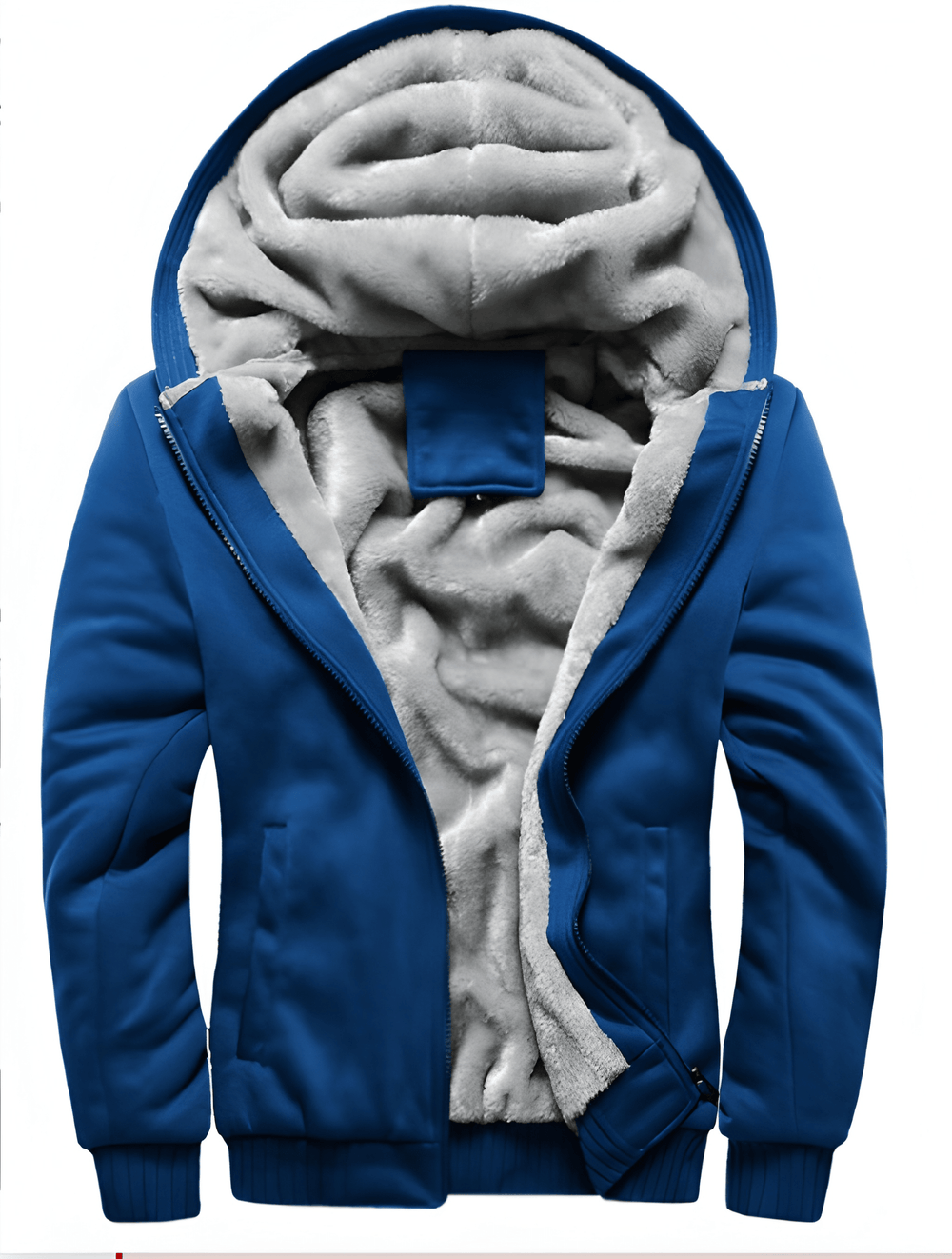 Men's Hooded Puffer Jacket - Soft Fleece Winter Coat - Blue