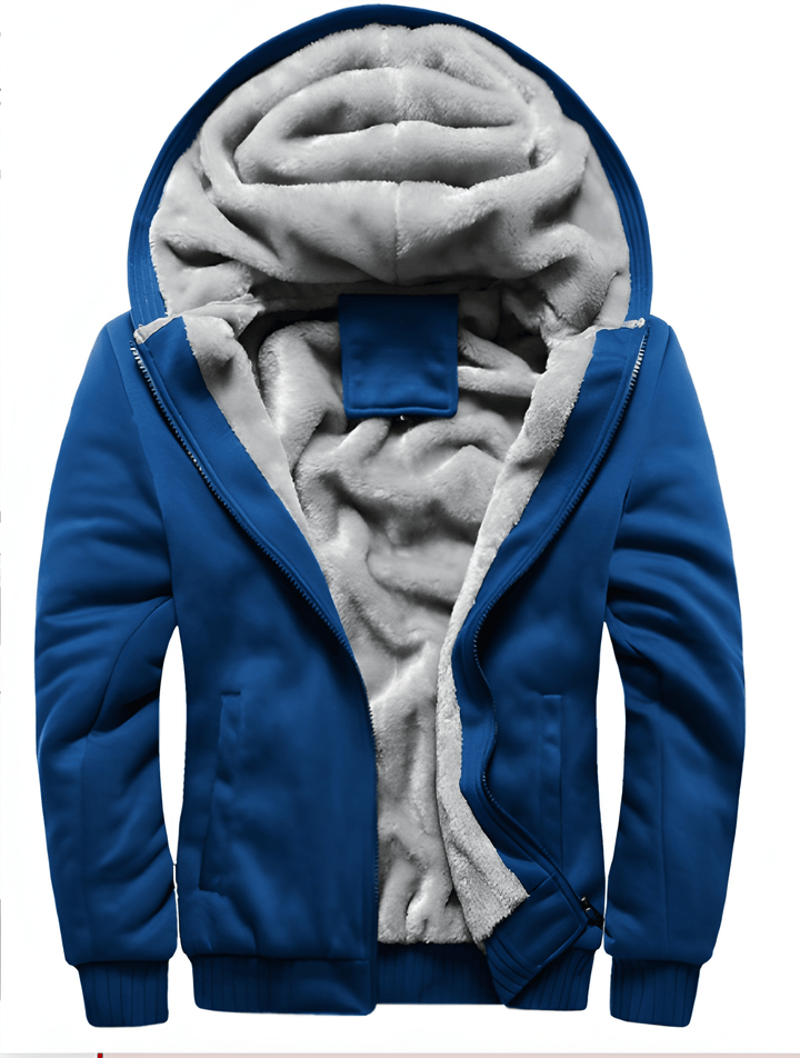 Men's Hooded Puffer Jacket - Soft Fleece Winter Coat - Blue