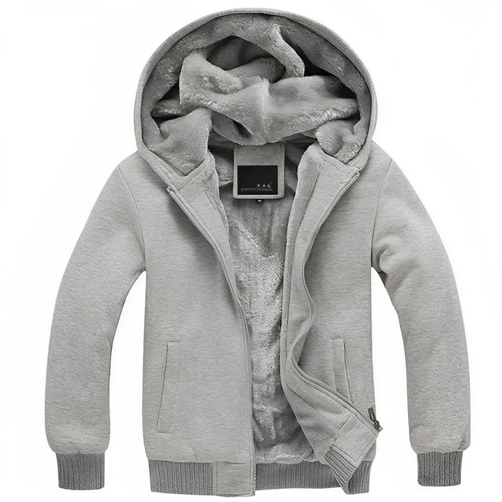 Men's Hooded Puffer Jacket - Soft Fleece Winter Coat - Grey