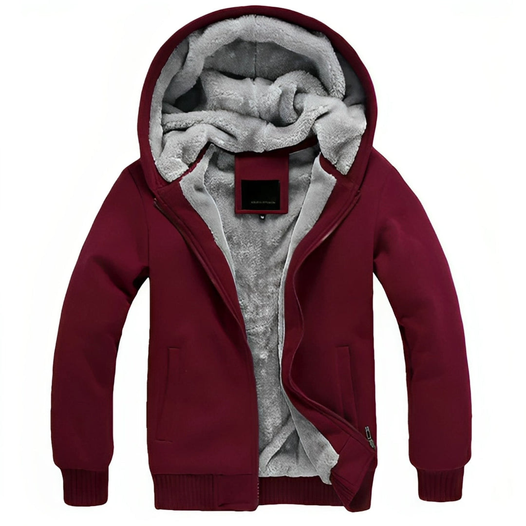 Men's Hooded Puffer Jacket - Soft Fleece Winter Coat - Red