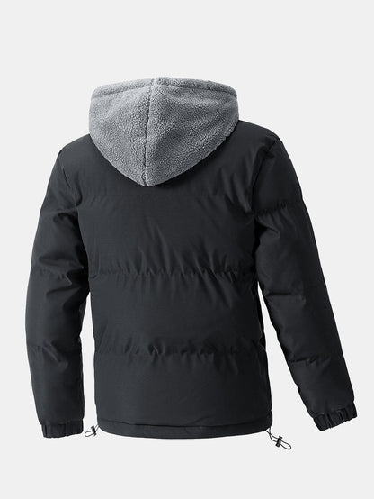 Men's Hooded Puffer Jacket with Teddy Fleece Lining – Winter Coat