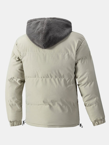 Men's Hooded Puffer Jacket with Teddy Fleece Lining – Winter Coat