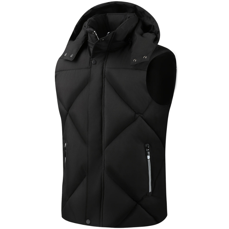 Men's Hooded Puffer Vest - Warm Winter Outdoor - Black