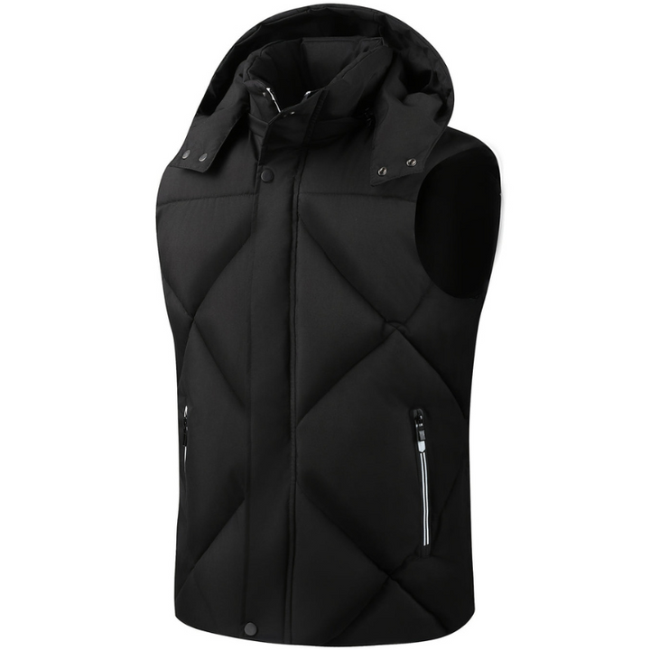 Men's Hooded Puffer Vest - Warm Winter Outdoor - Black