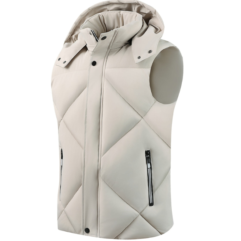 Men's Hooded Puffer Vest - Warm Winter Outdoor - White