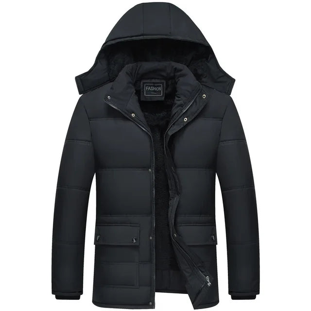 Men's Hooded Winter Jacket - Streamlined Warmth & Style - Black