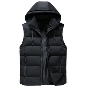 Men's Hooded Winter Vest - Lightweight Quilted Outdoor Bodywarmer - Black