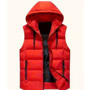 Men's Hooded Winter Vest - Lightweight Quilted Outdoor Bodywarmer - Red