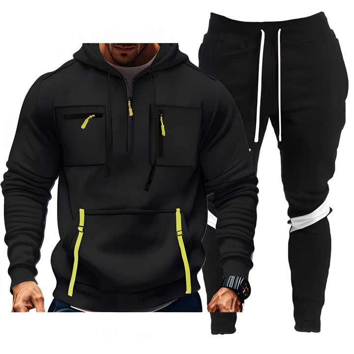 Men's Hoodie & Joggers Set - Athletic Training Suit - Black