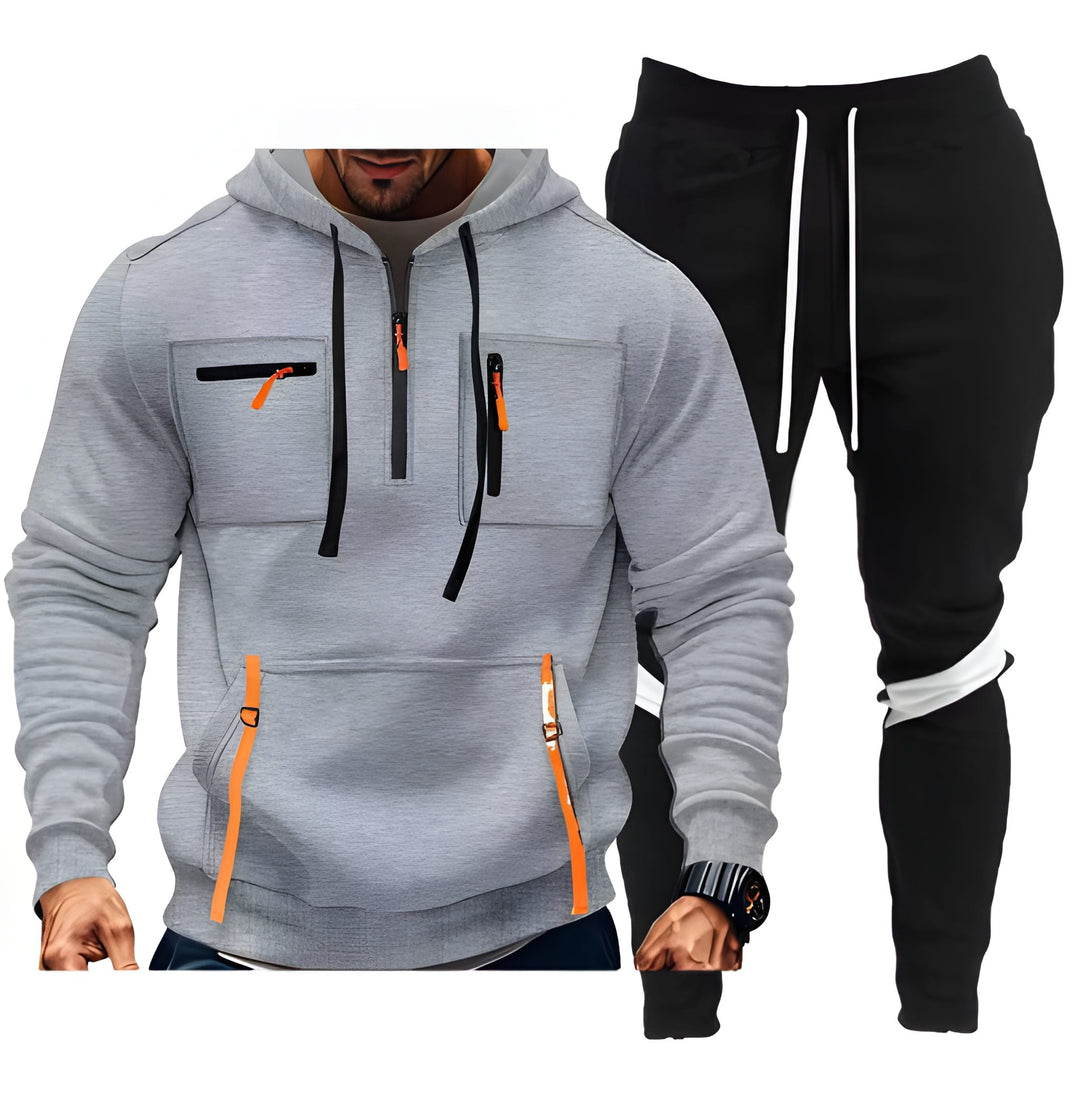 Men's Hoodie & Joggers Set - Athletic Training Suit - Grey