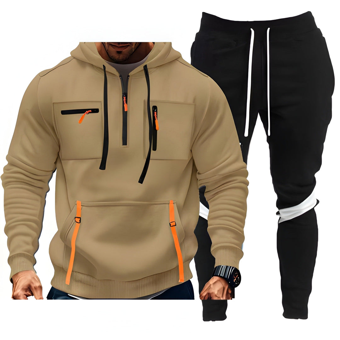 Men's Hoodie & Joggers Set - Athletic Training Suit - Khaki