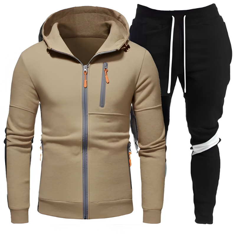 Men's Hoodie & Joggers Set - Athletic Training Suit - Khaki