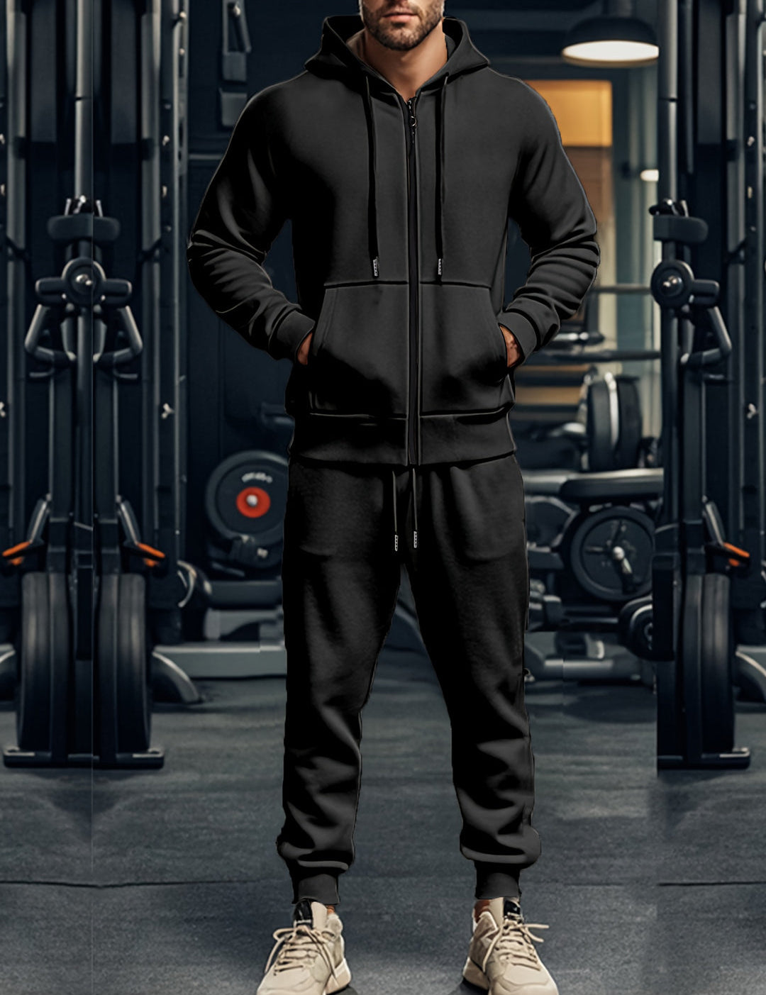 Men's Hoodie & Joggers Set - Comfortable Casual Tracksuit - Black
