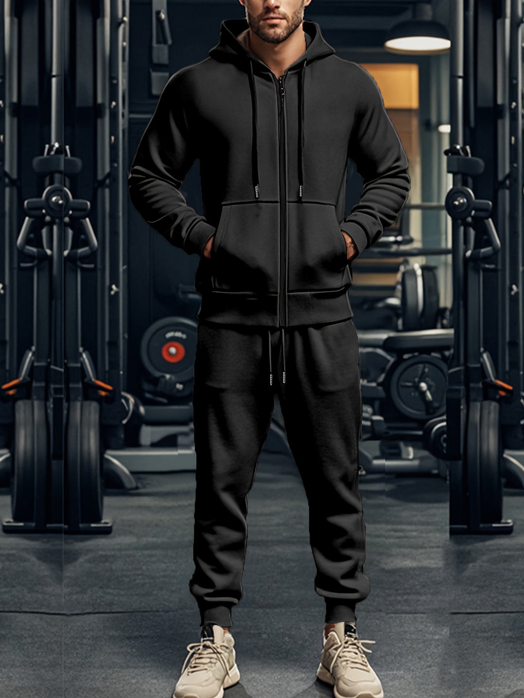 Men's Hoodie & Joggers Set - Comfortable Casual Tracksuit - Black