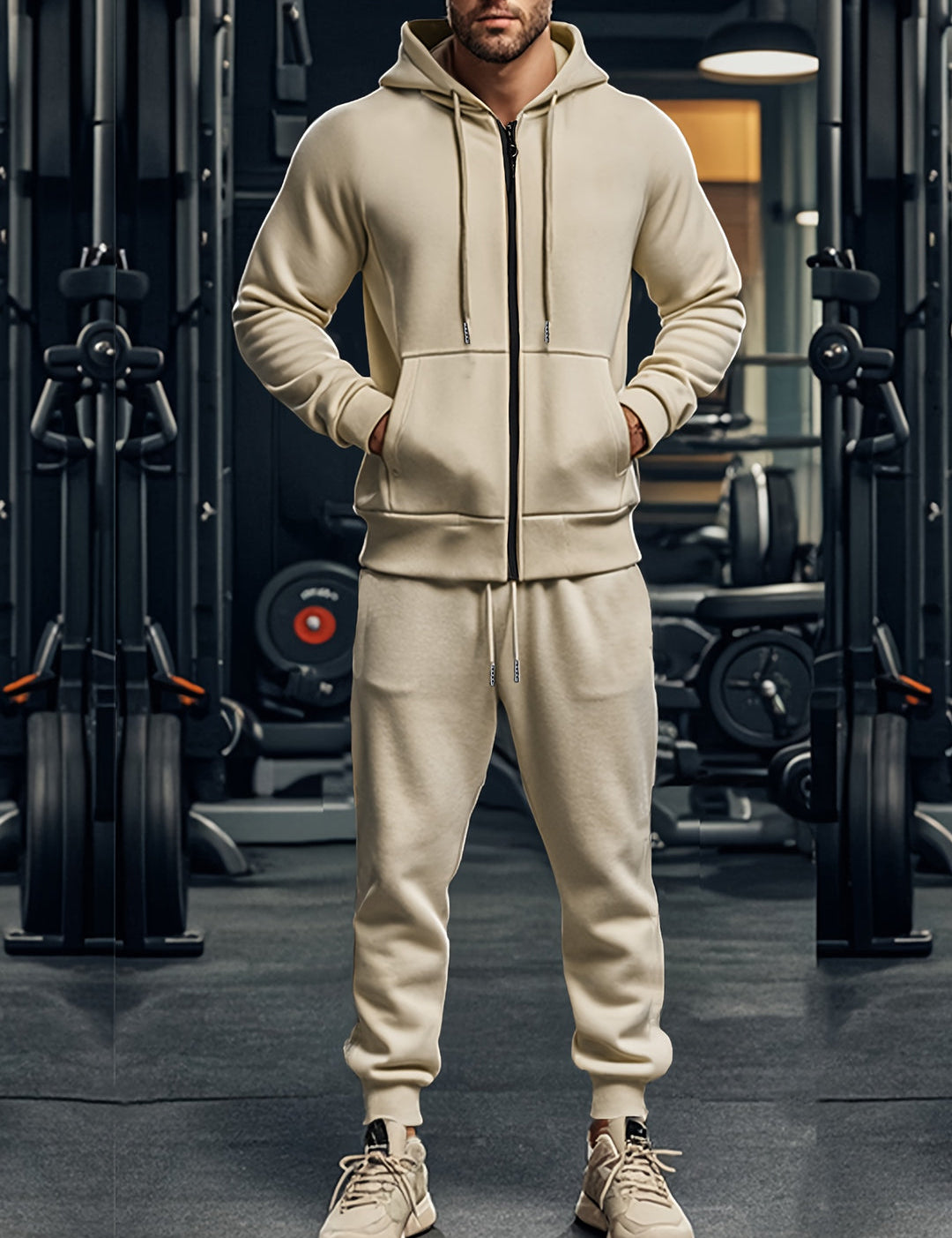 Men's Hoodie & Joggers Set - Comfortable Casual Tracksuit - Khaki