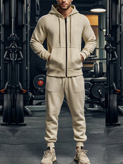 Men's Hoodie & Joggers Set - Comfortable Casual Tracksuit - Khaki