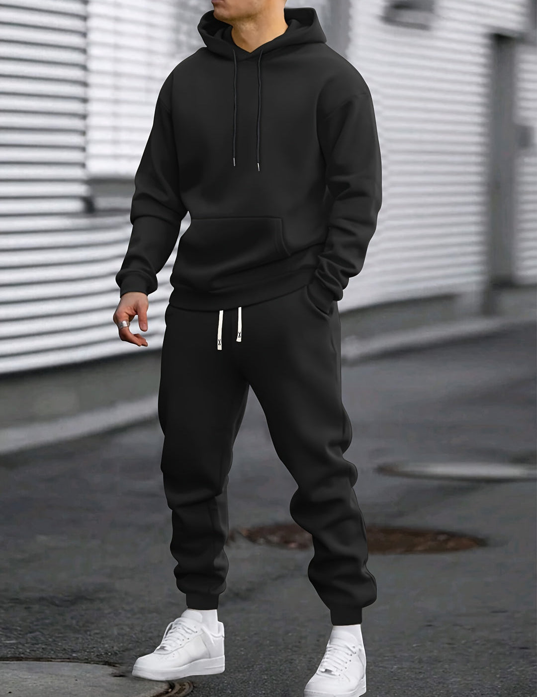 Men's Hoodie & Joggers Set - Comfortable Sportswear - Black