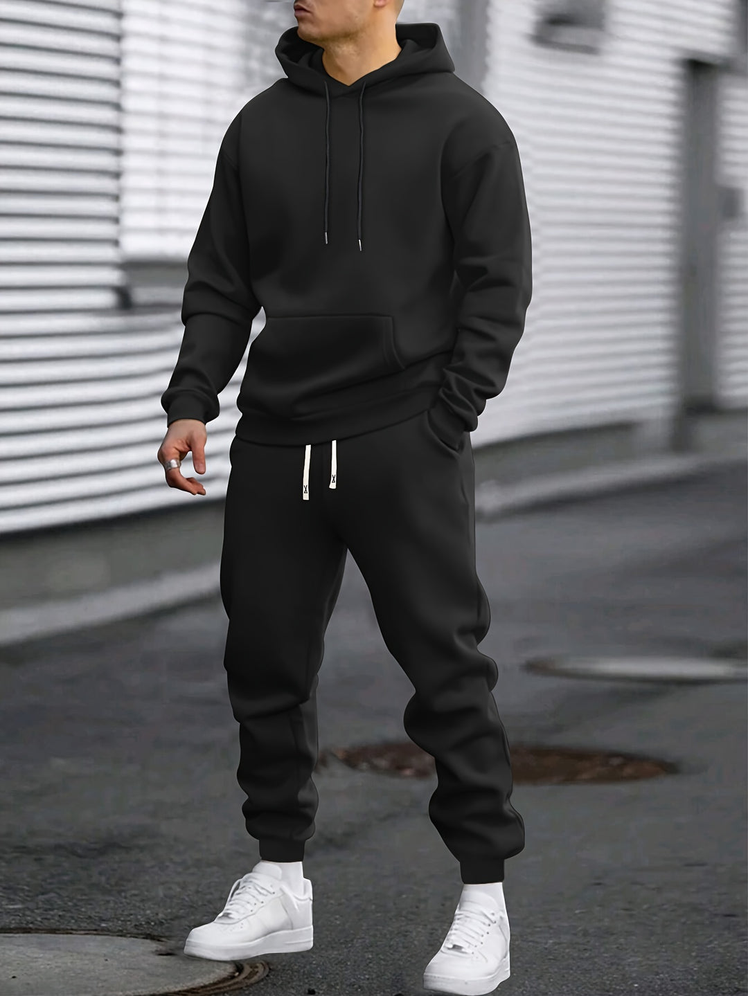 Men's Hoodie & Joggers Set - Comfortable Sportswear - Black