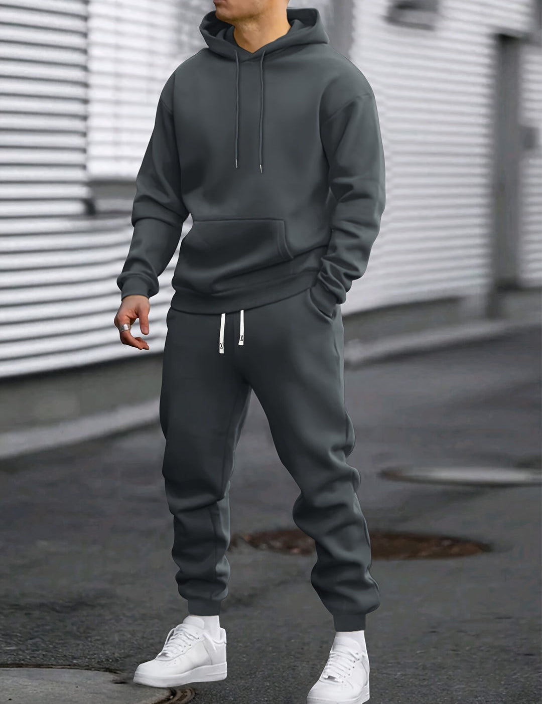 Men's Hoodie & Joggers Set - Comfortable Sportswear - Dark Grey