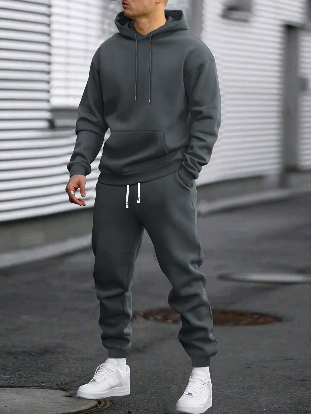 Men's Hoodie & Joggers Set - Comfortable Sportswear - Dark Grey