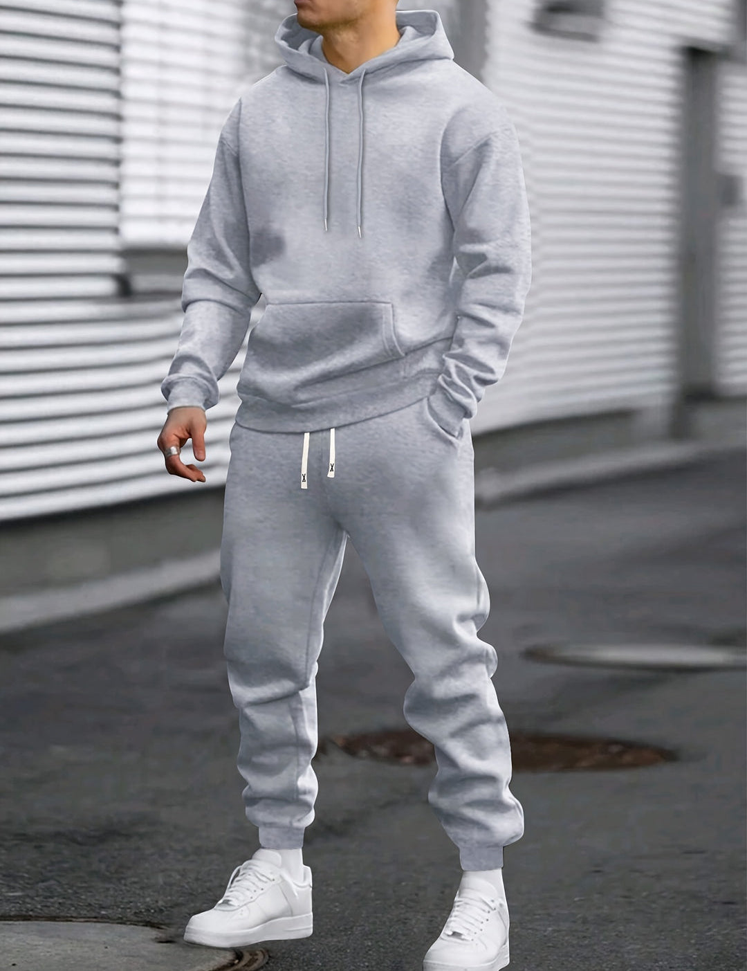 Men's Hoodie & Joggers Set - Comfortable Sportswear - Grey
