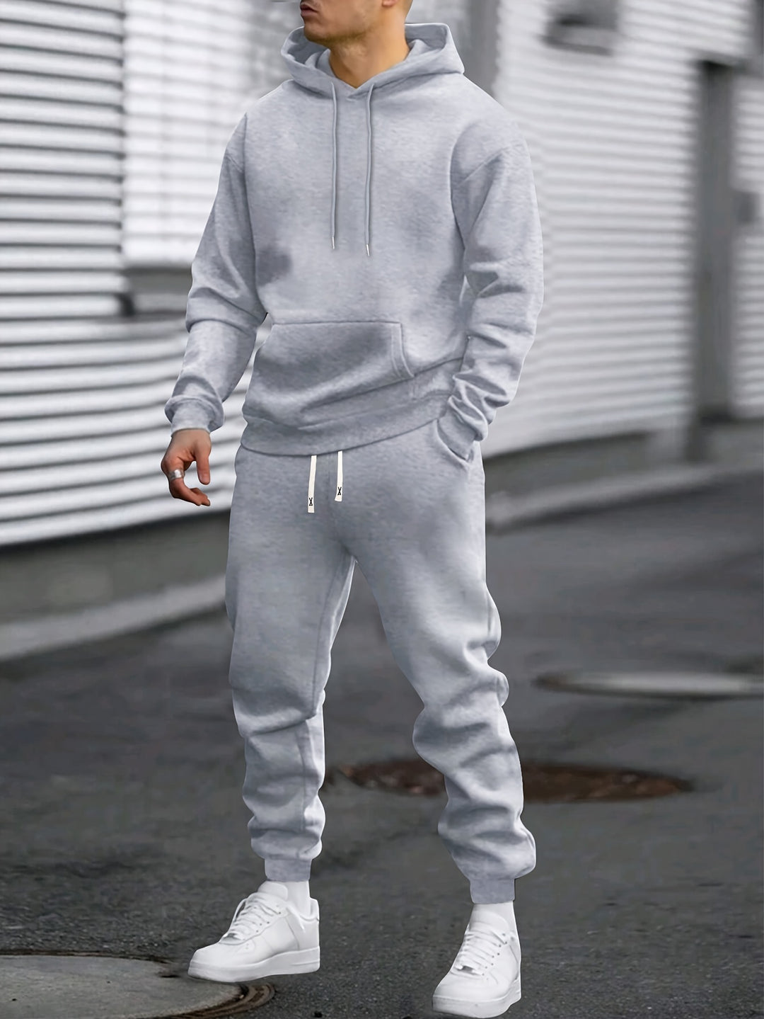 Men's Hoodie & Joggers Set - Comfortable Sportswear - Grey