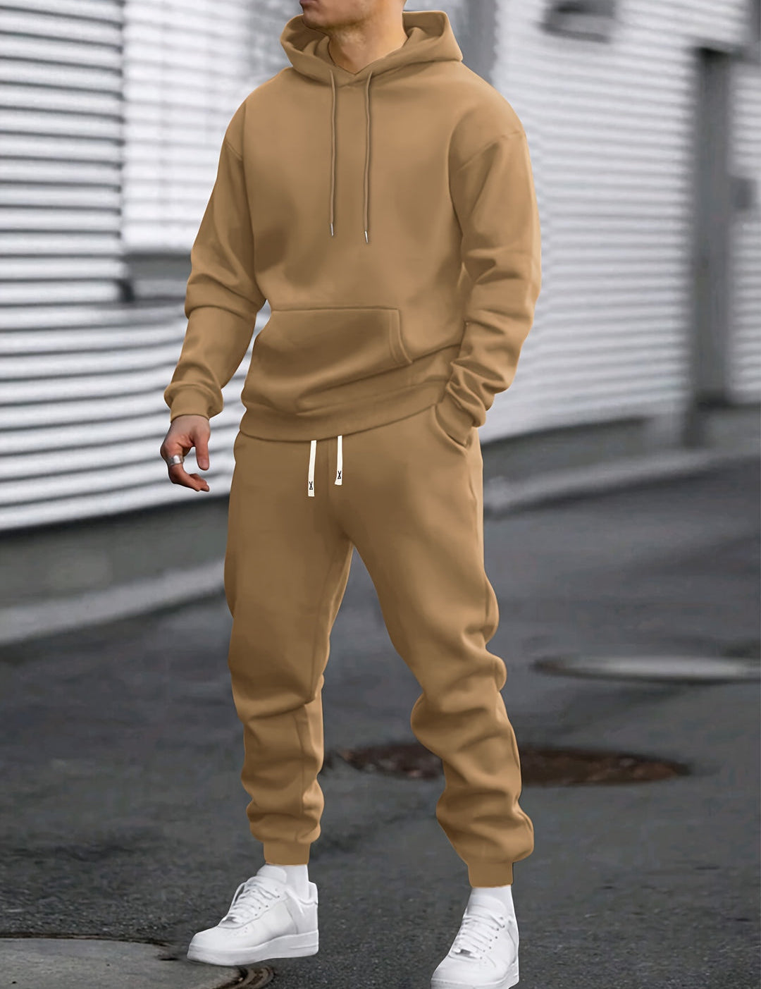 Men's Hoodie & Joggers Set - Comfortable Sportswear - Khaki