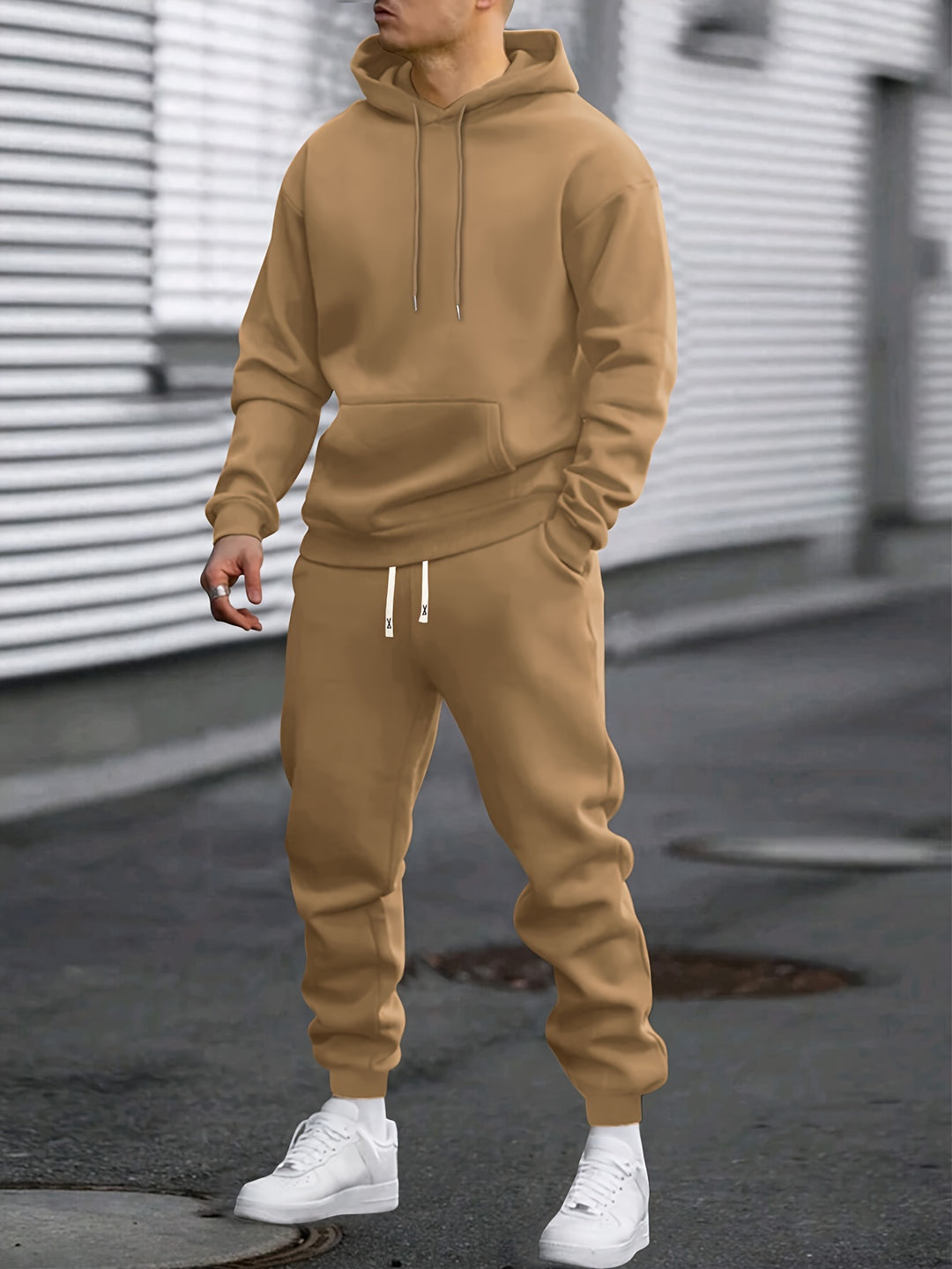 Men's Hoodie & Joggers Set - Comfortable Sportswear - Khaki