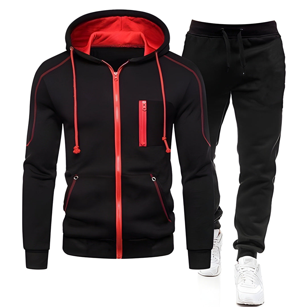 Men's Hoodie & Joggers Tracksuit - Warm Athletic Set - Black