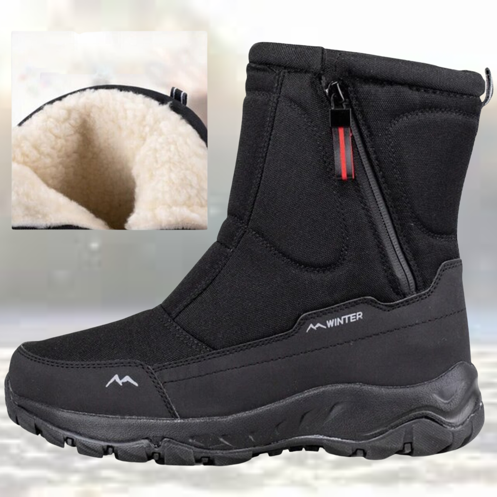 Men's Insulated Snow Boots - Waterproof Winter Footwear - Black