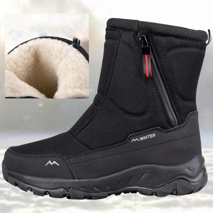 Men's Insulated Snow Boots - Waterproof Winter Footwear - Black