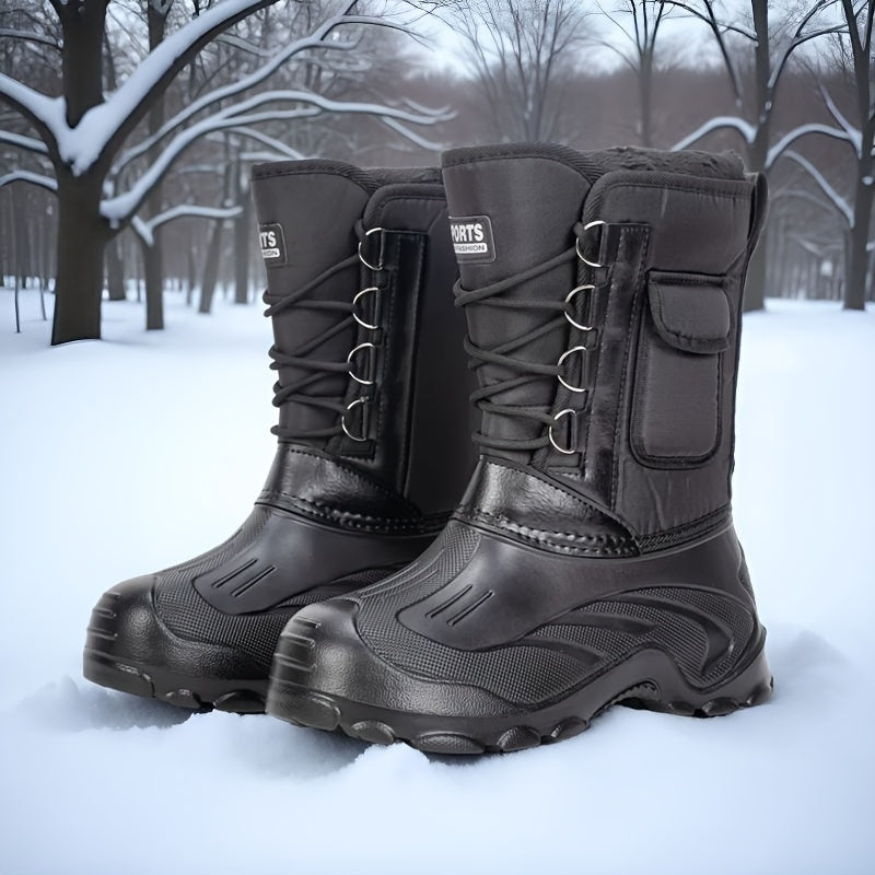 Men's Insulated Snow Boots - Waterproof Winter Hiking Shoes - Black