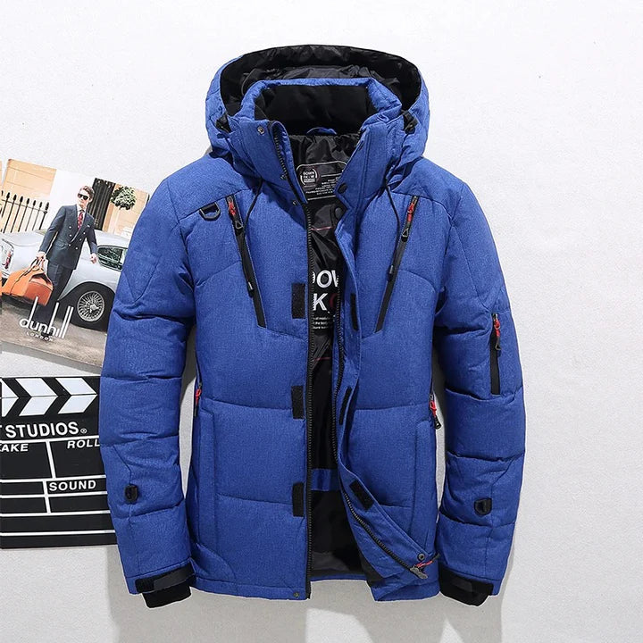 Men's Insulated Winter Parka Jacket with Hood - Blue