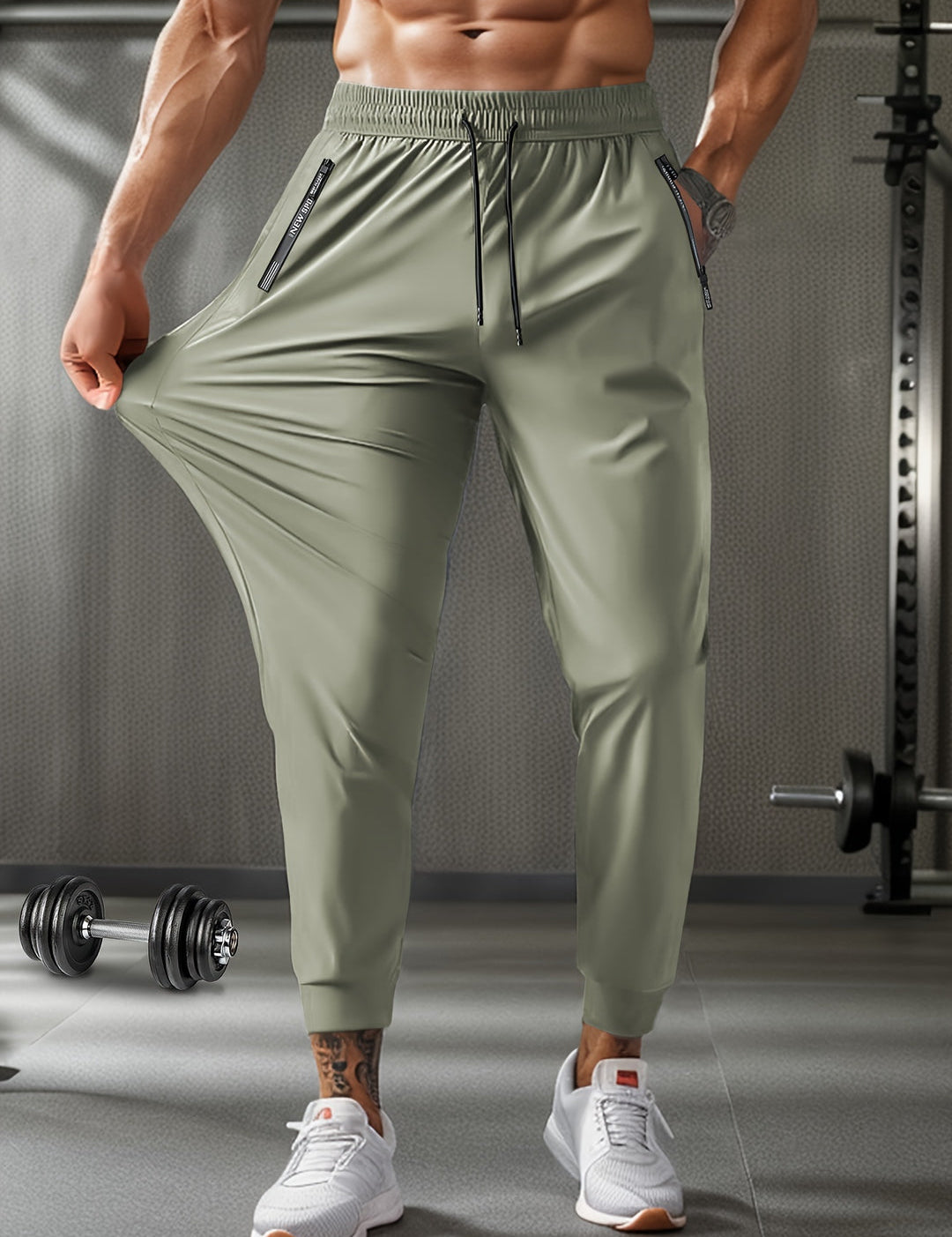 Men's Joggers - Breathable Stretch Fit with Pockets - Khaki