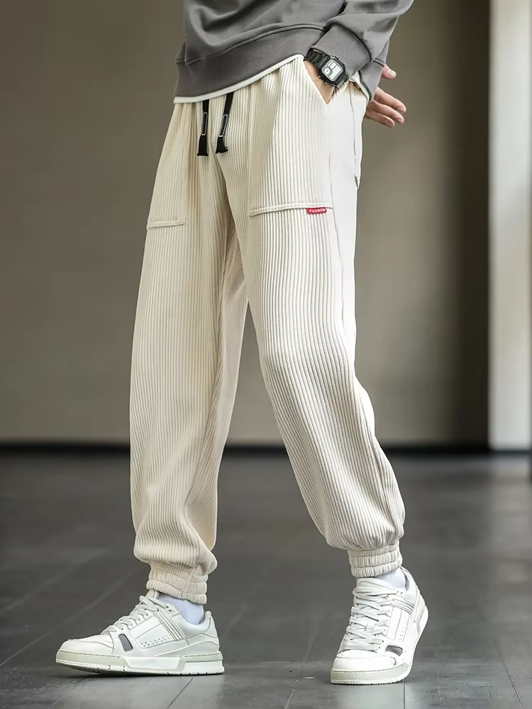 Men's Joggers Loose Fit Elastic Waist - Casual Streetwear - Beige
