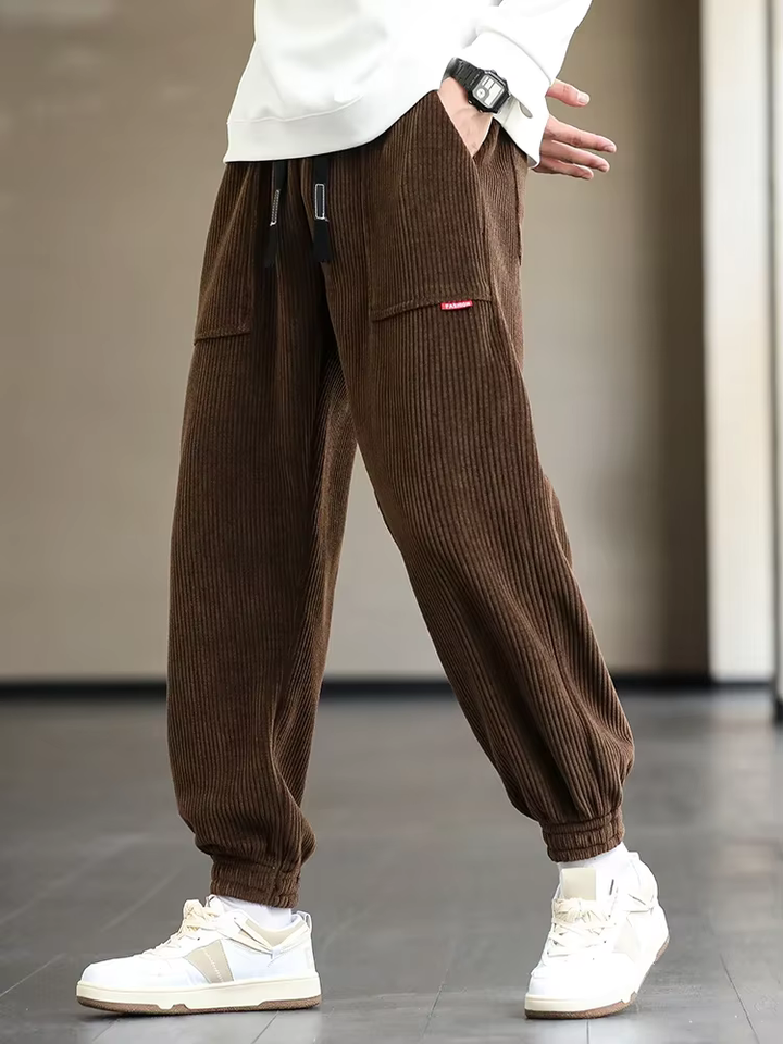 Men's Joggers Loose Fit Elastic Waist - Casual Streetwear - Brown