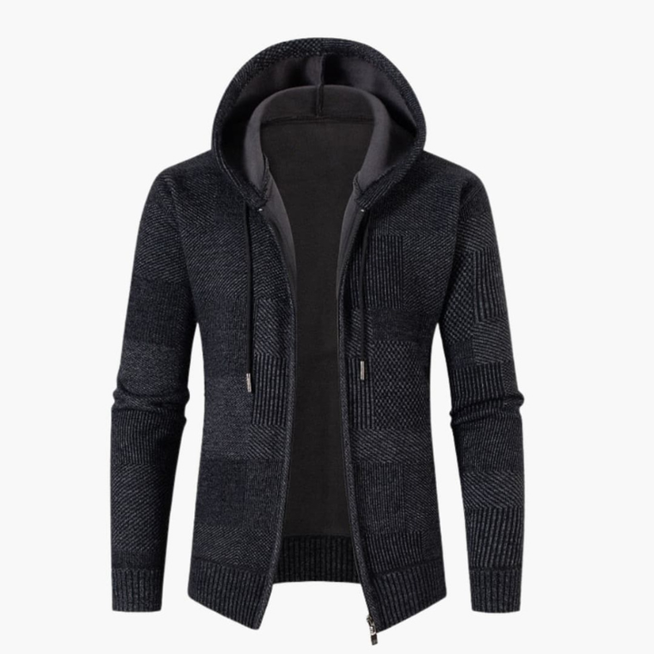 Men's Knit Hoodie Vest with Zip - Modern Woven Design - Black