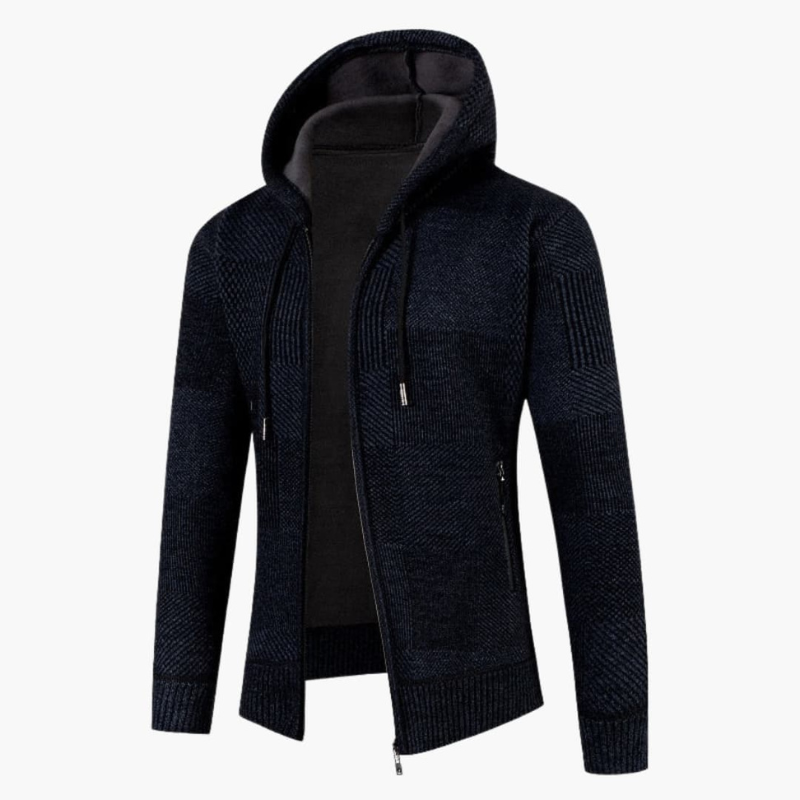 Men's Knit Hoodie Vest with Zip - Modern Woven Design - Blue