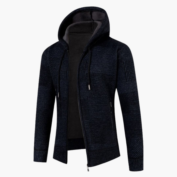 Men's Knit Hoodie Vest with Zip - Modern Woven Design - Blue