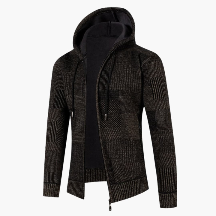 Men's Knit Hoodie Vest with Zip - Modern Woven Design - Brown