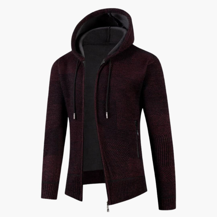 Men's Knit Hoodie Vest with Zip - Modern Woven Design - Red