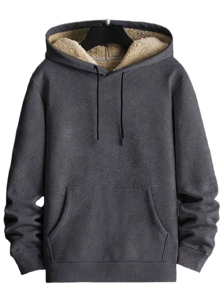 Men's Knit Hoodie with Faux Fur Lining - Warm Winter Casual - Charcoal