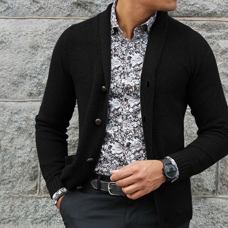 Men's Knit Vest with Button Closure - Slim Fit - Black